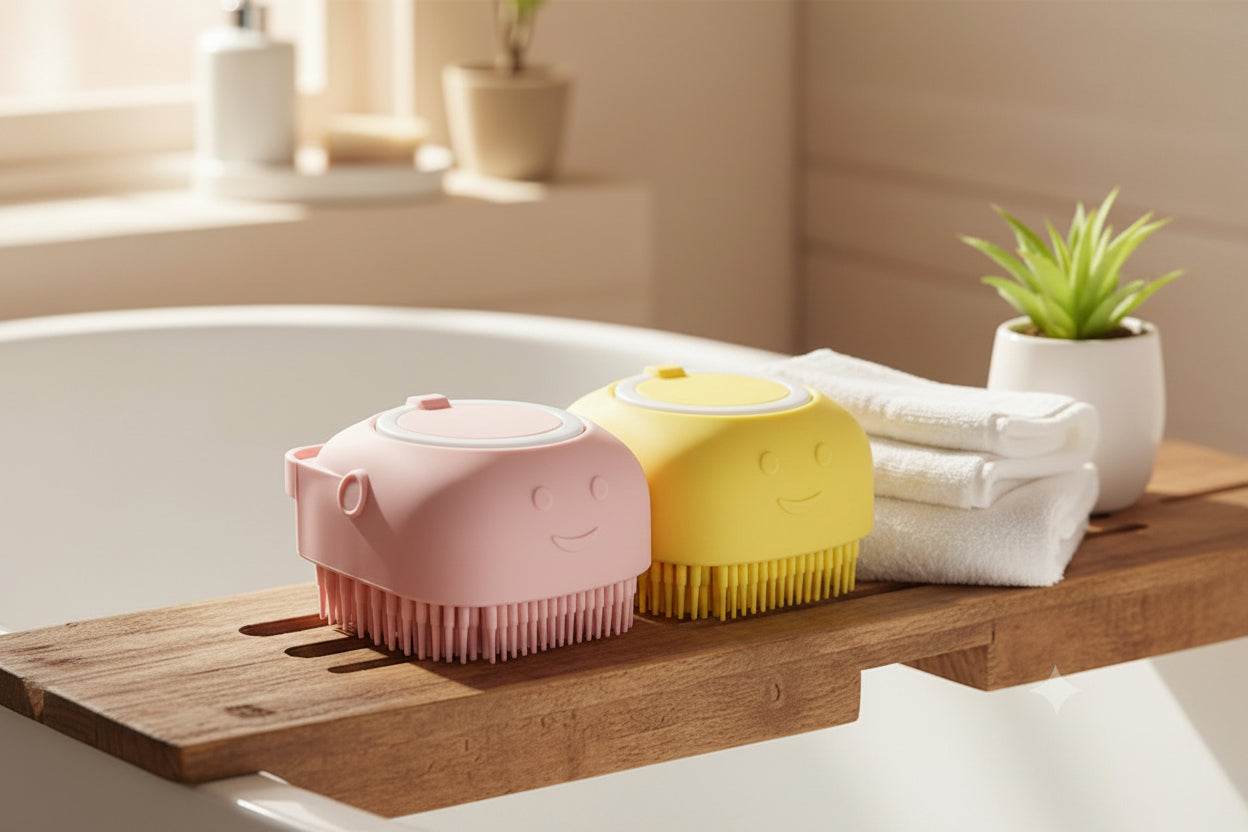 Brosse de bain et massage pour chien et chat avec distributeur de shampoing