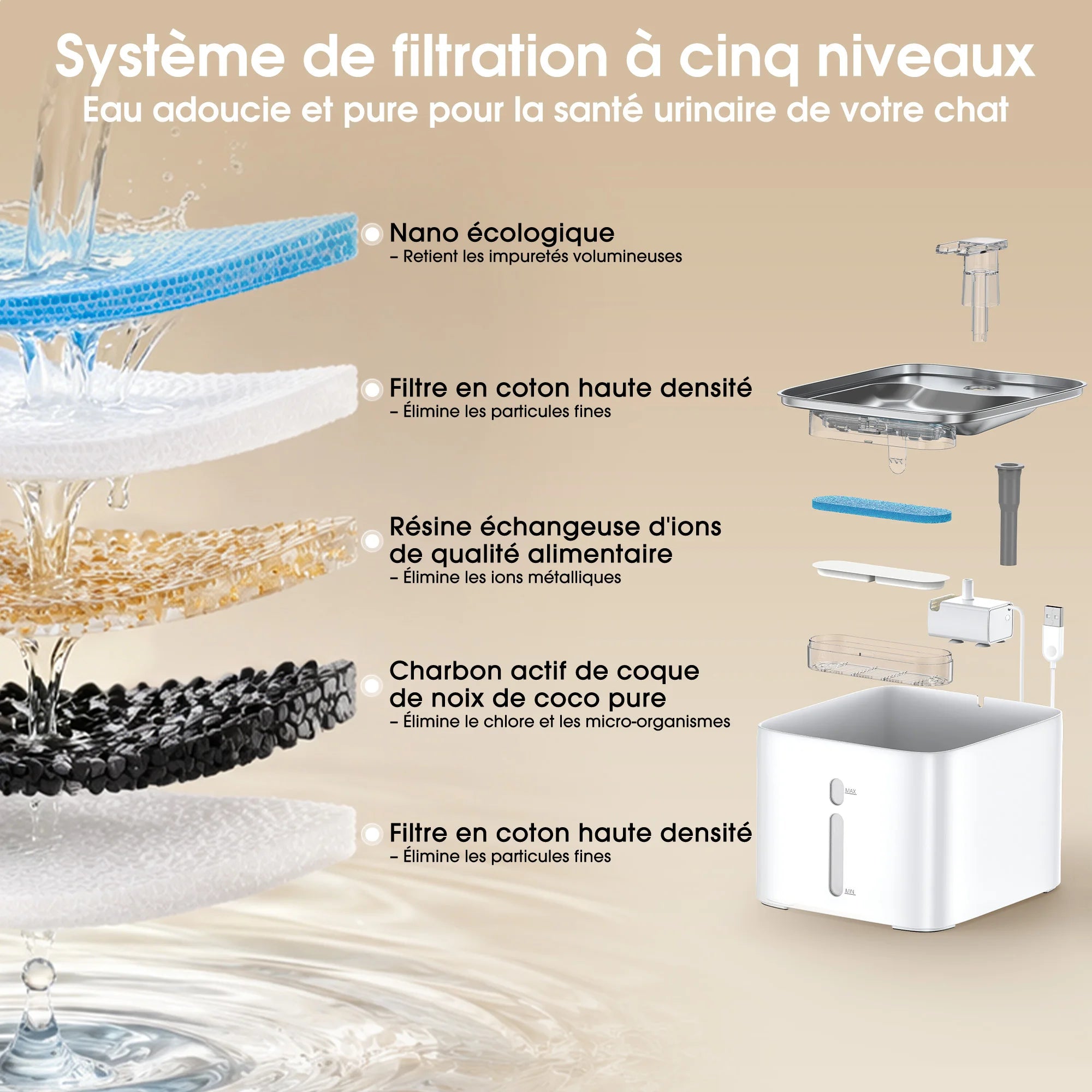 Fontaine à eau en inox 4,2 L