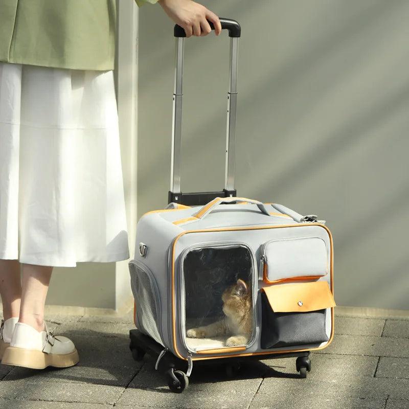 Trolley de transport à roulettes pour chien et chat