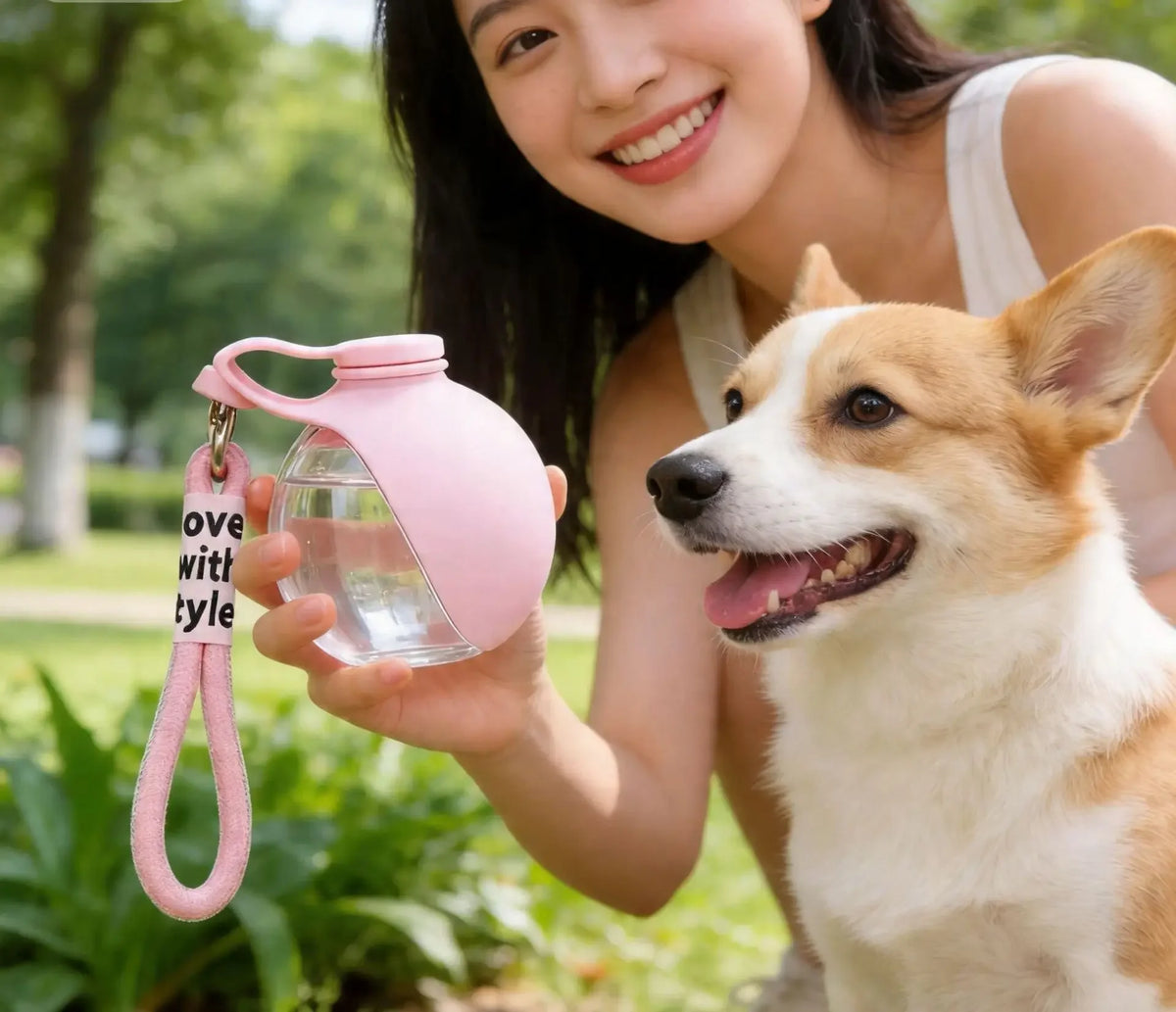 Chien buvant dans le bol dépliable de la gourde de promenade