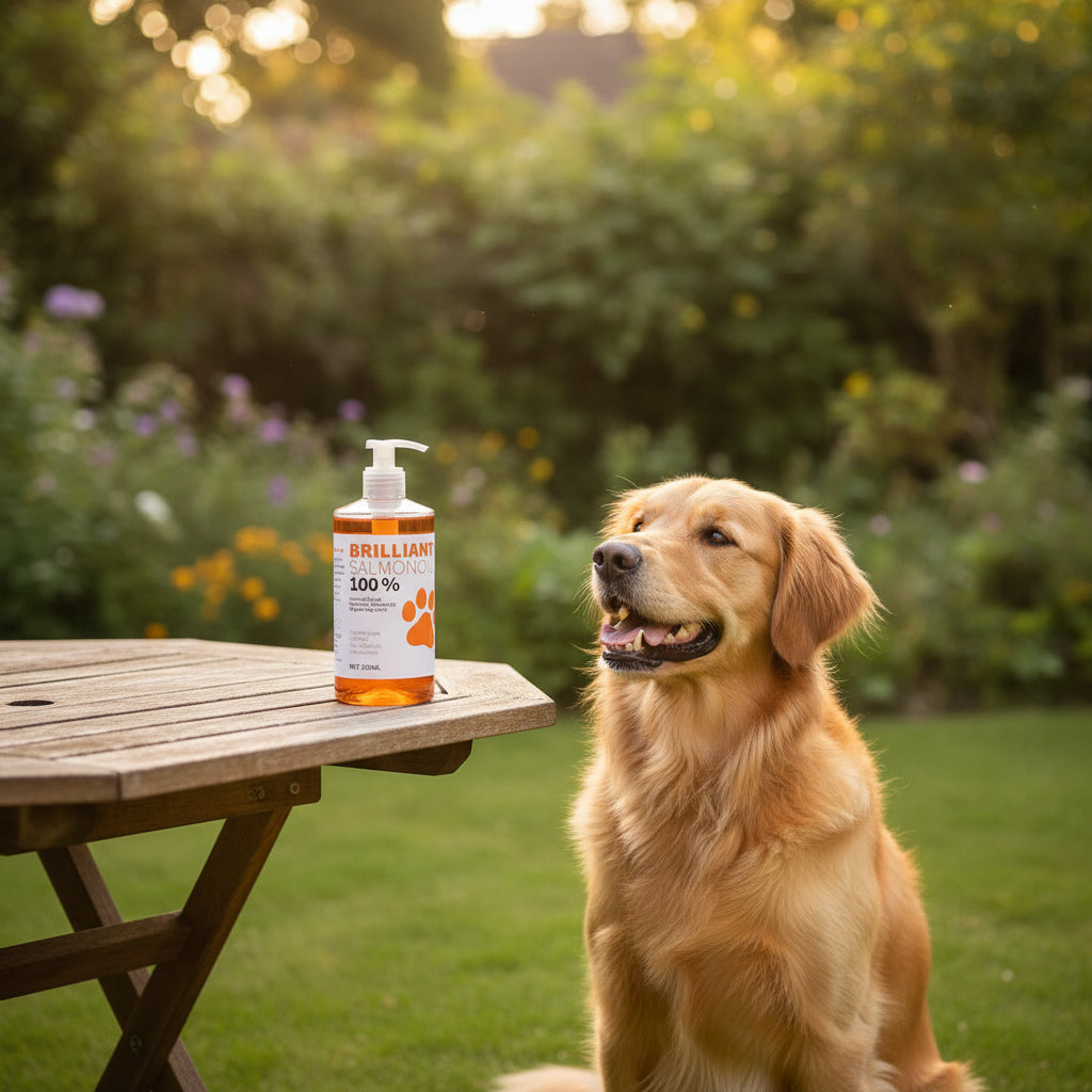 Huile de saumon riche en oméga-3 et oméga-6 pour le pelage du chien et du chat