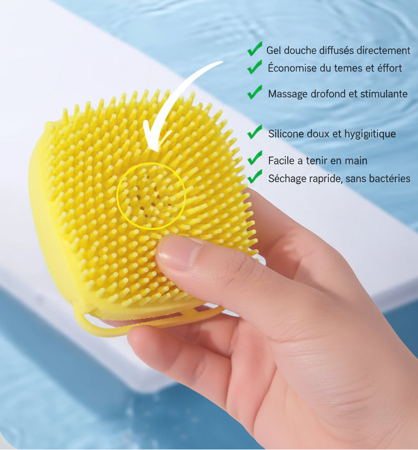 Brosse de bain et massage pour chien et chat avec distributeur de shampoing