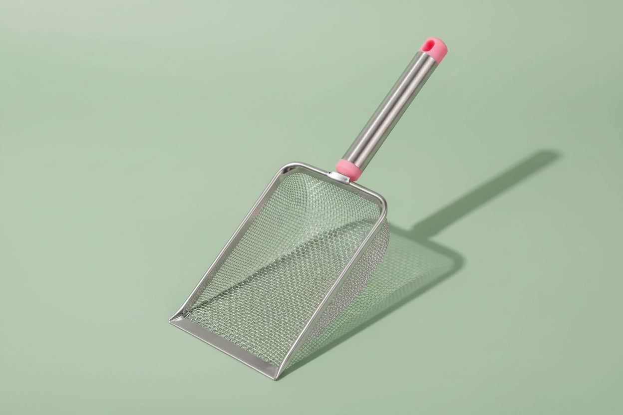 Pelle à litière pour chat en inox à long manche
