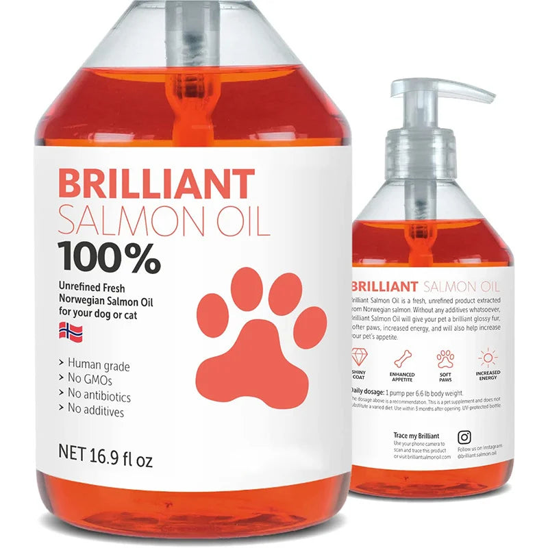 Flacon d'huile de saumon pour chien et chat, 200 ml avec pompe doseuse