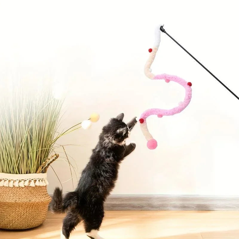 Canne à pêche interactive avec rubans en peluche pour chat