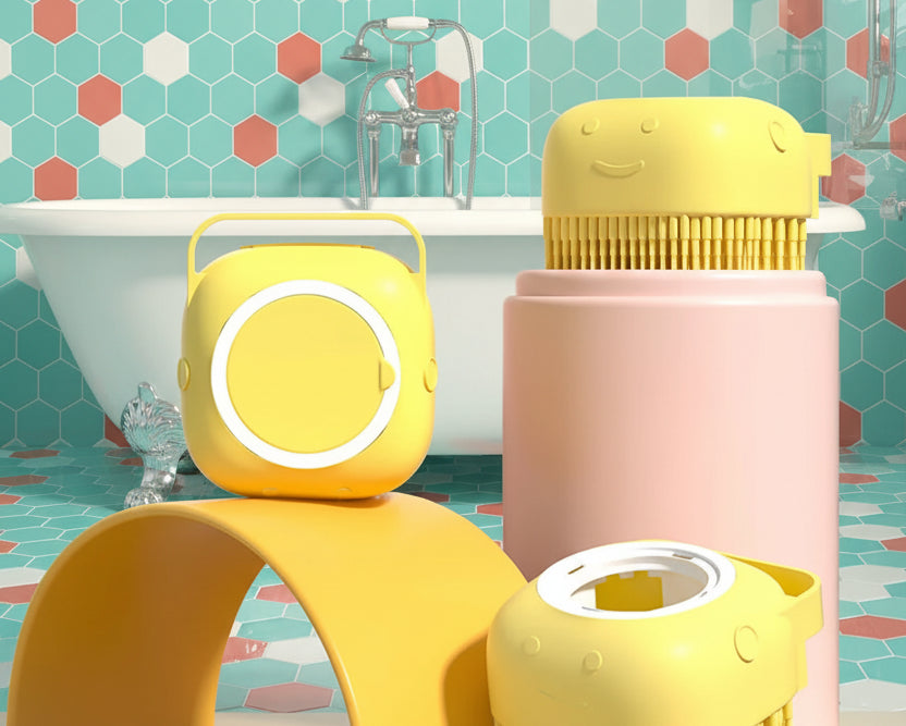 Brosse de bain et massage pour chien et chat avec distributeur de shampoing