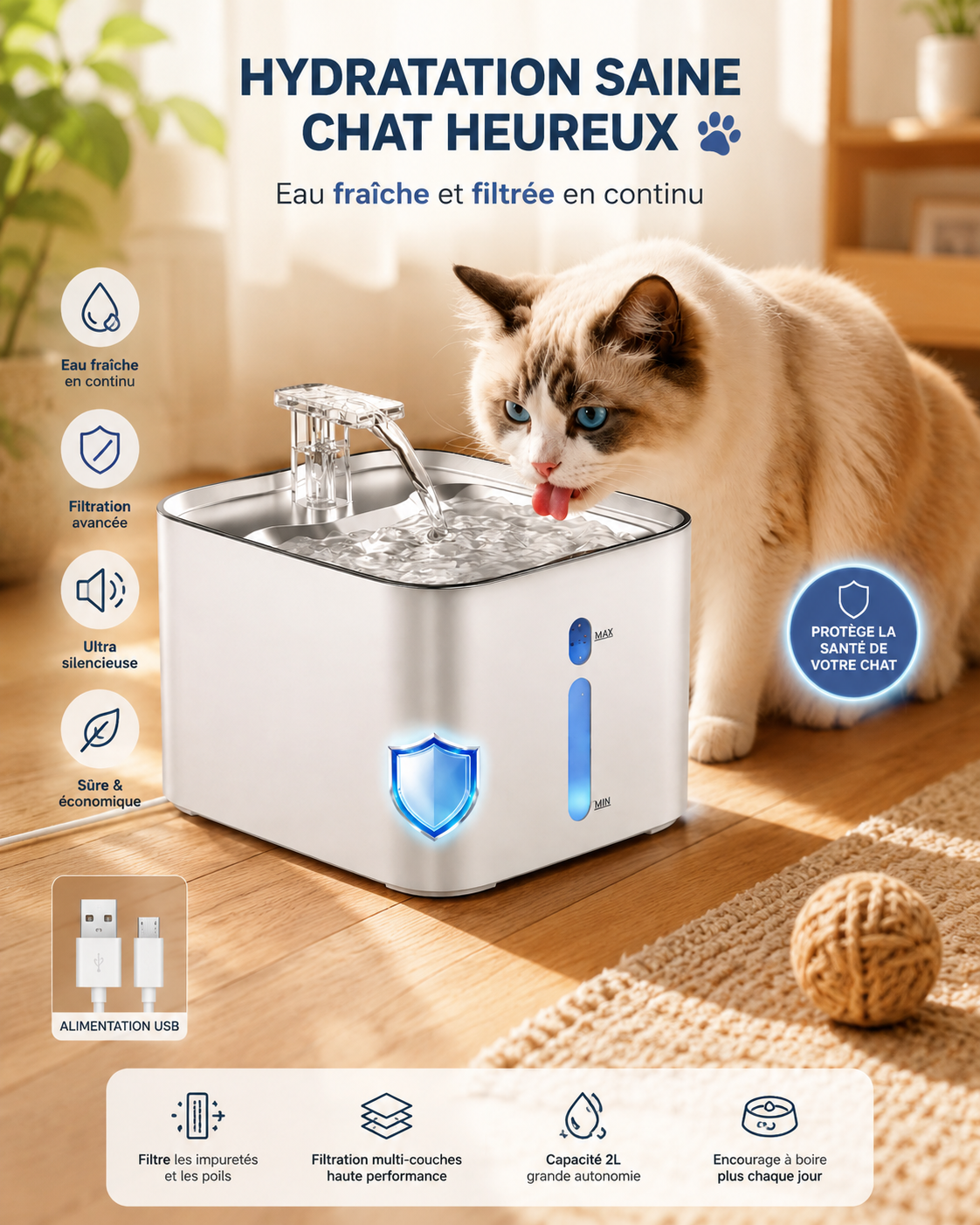 Fontaine à eau en inox 4,2 L