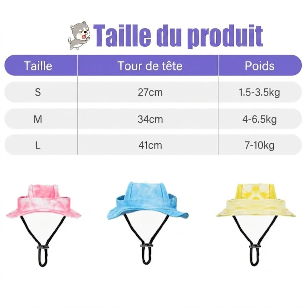 Coloris disponibles du chapeau d'été pour chien et chat